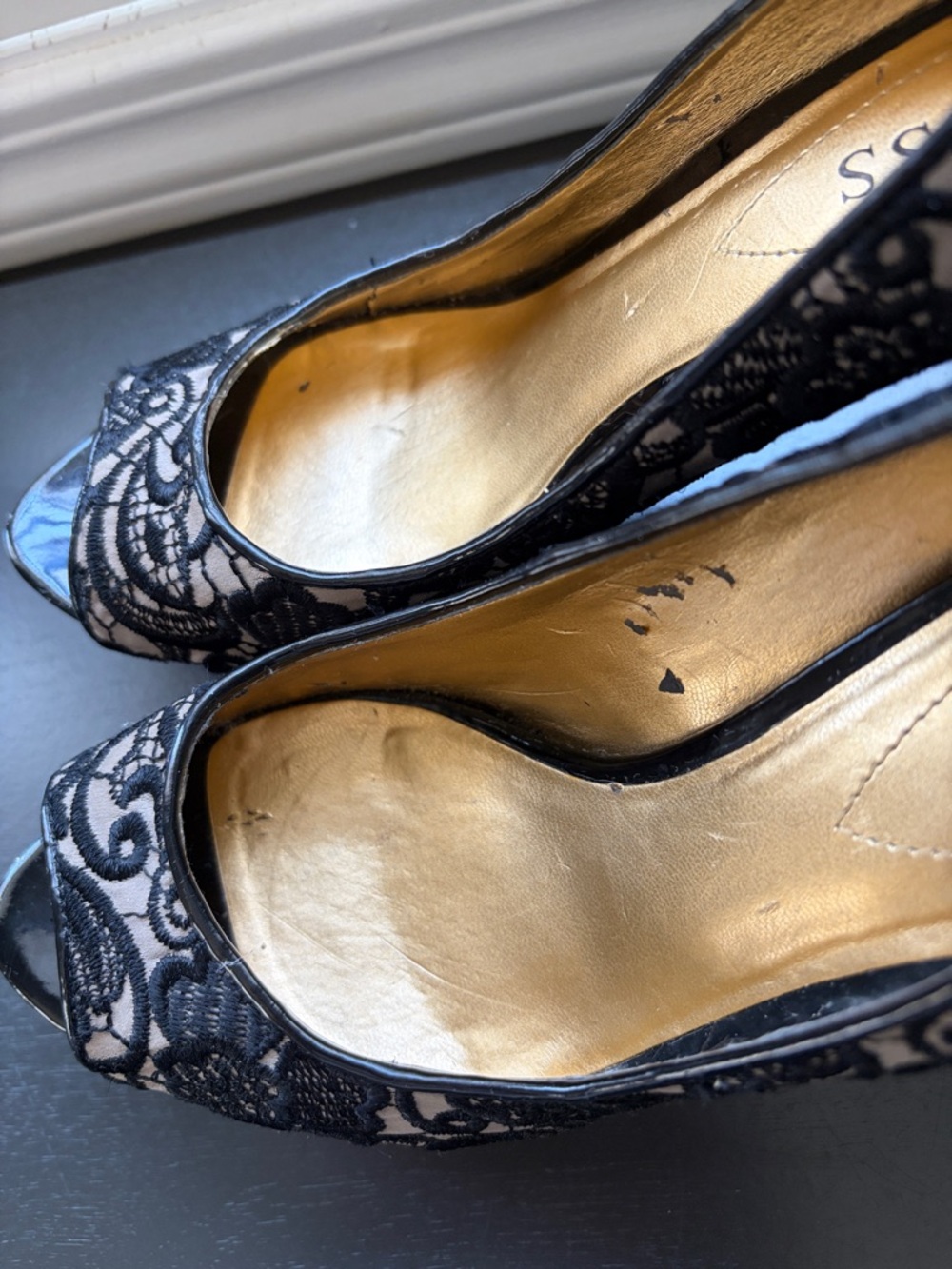 Guess Black Lace Peep-Toe Platform Stilettos - Picture 2 of 7